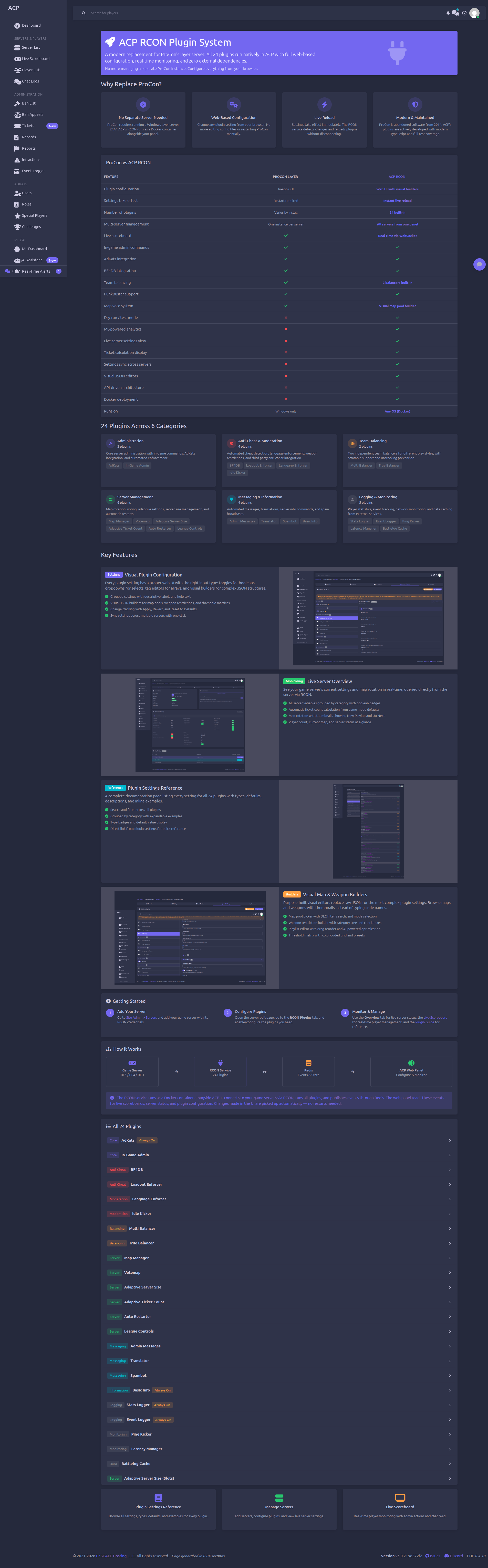 RCON Plugin System — 24 plugins with visual configuration and comparison